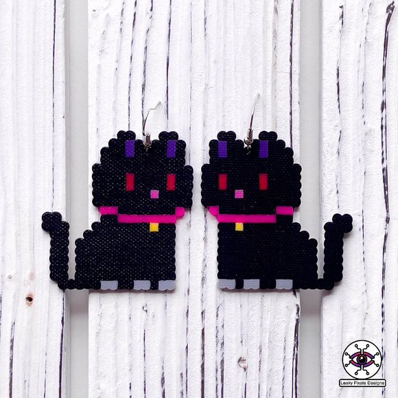 Halloween Black Cat Perler Earrings - Picture 1 of 2